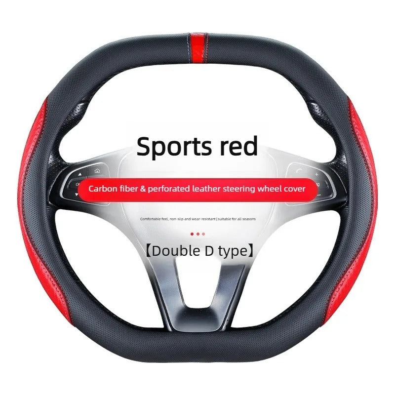 Carbon Fiber Microfiber Leather Steering Wheel Cover – Universal 37–38CM O/D Shape Non-Slip Grip - Delicate Leather