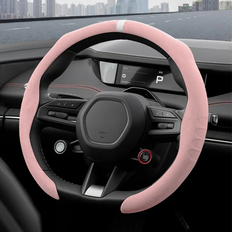 Suede Steering Wheel Cover – Anti-Slip Universal 36–38cm Fit Interior Accessory - Delicate Leather  