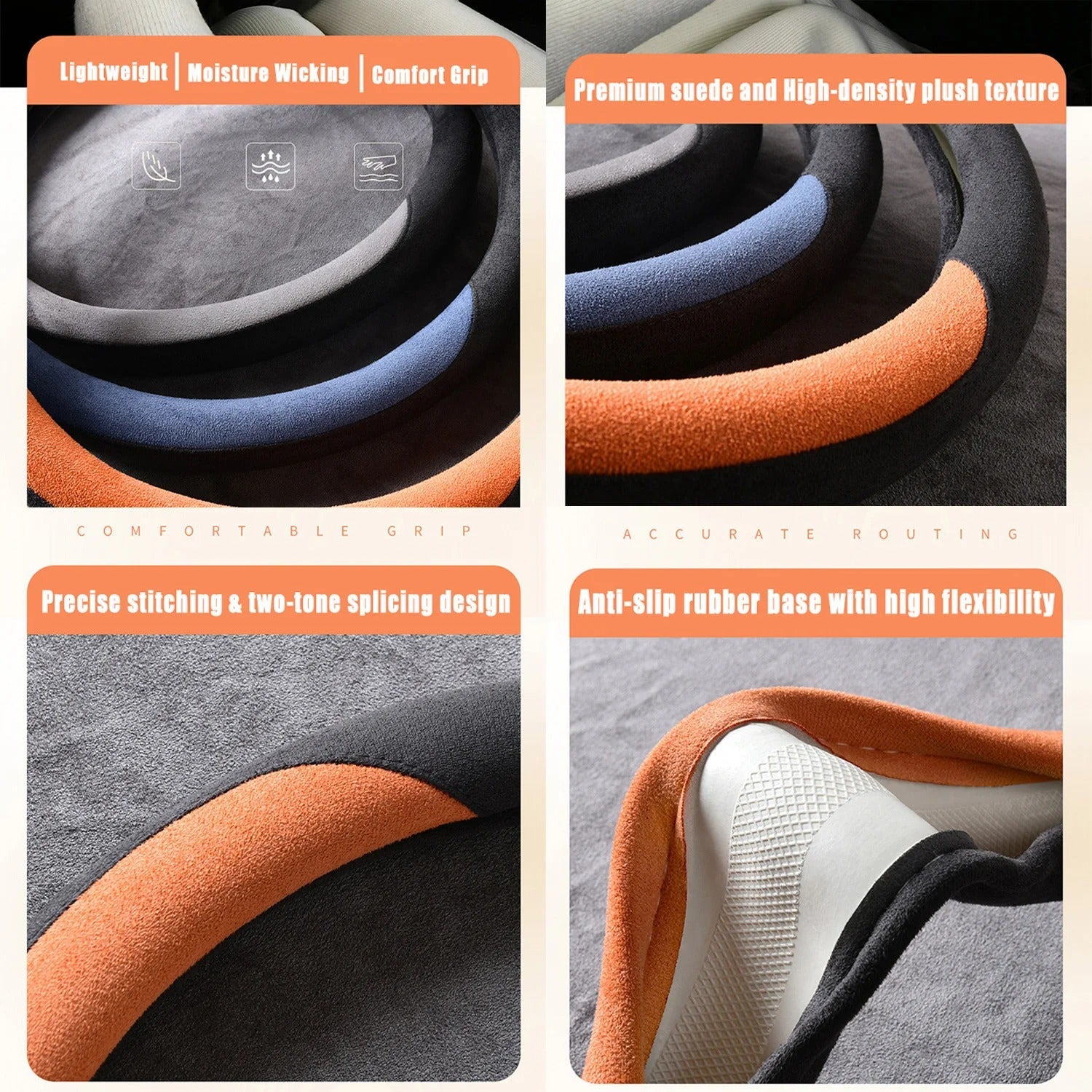 Premium Suede Steering Wheel Cover – D-Shape Anti-Slip Universal 15-Inch Fit - Delicate Leather  
