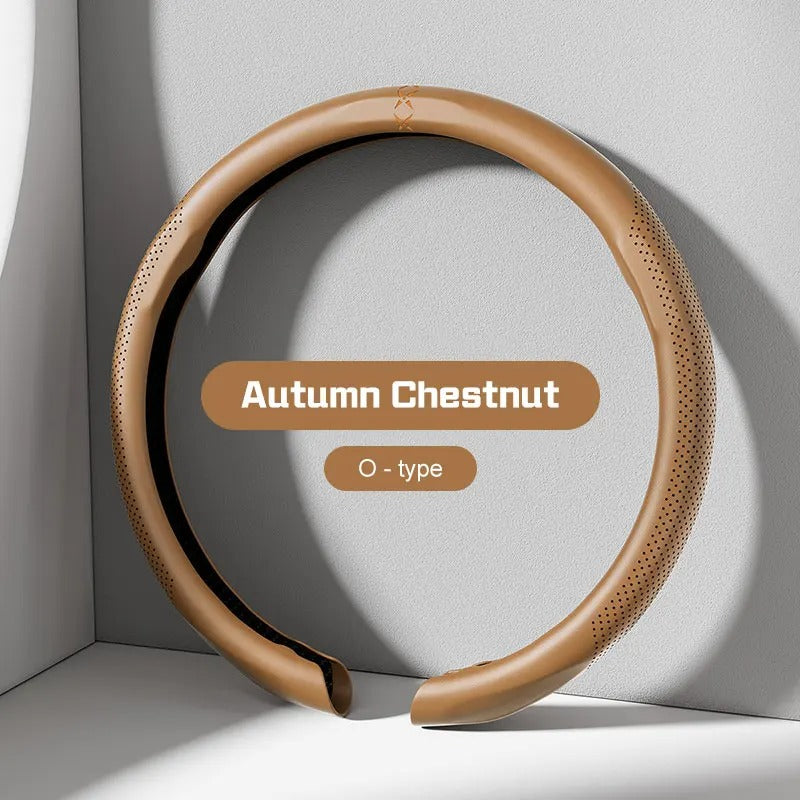 Universal Nappa Leather Steering Wheel Cover – Non-Slip Breathable Design for 37–38cm O/D Type Wheels - Delicate Leather  