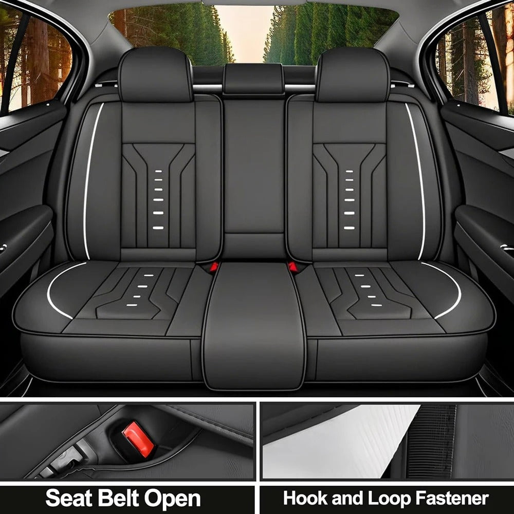 Luxury Universal Leather Car Seat Covers Full Set – Premium PU Leather Seat Covers for Cars, SUVs & Trucks, All-Season Full Coverage - Delicate Leather