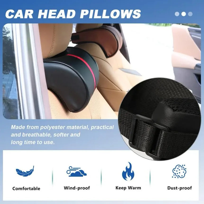 Adjustable Memory Foam Car Headrest & Lumbar Cushion Set – Leather Neck & Back Support Pillow - Delicate Leather  