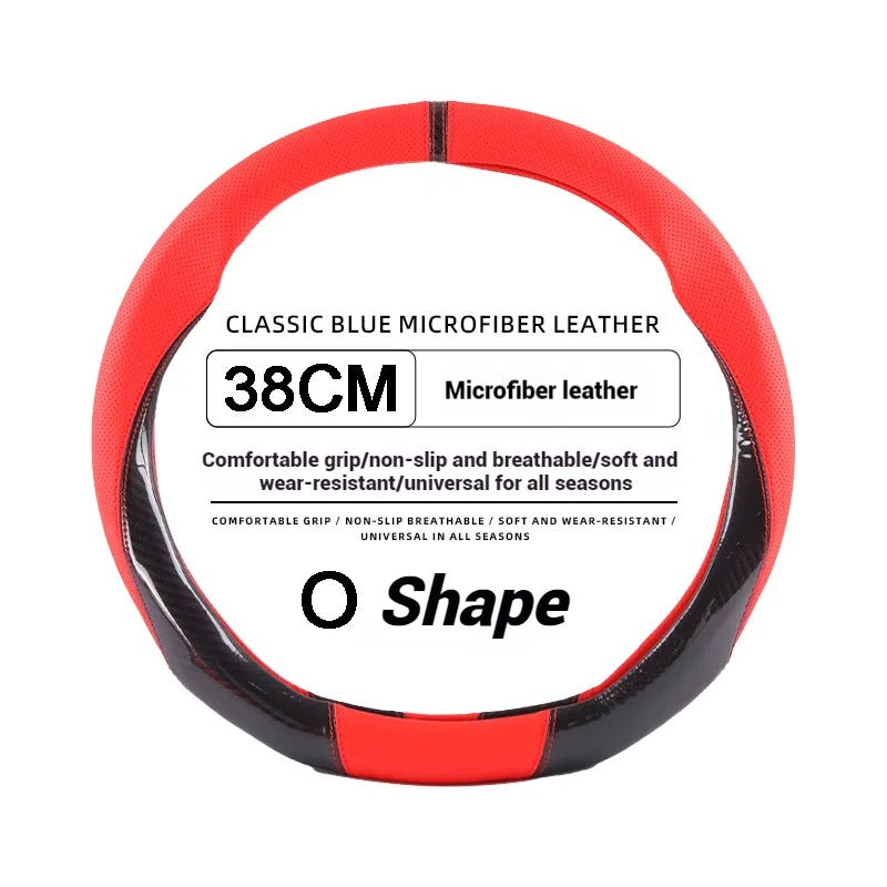 38CM Leather Car Steering Wheel Cover – Anti-Slip O/D Shape Comfortable Grip - Delicate Leather