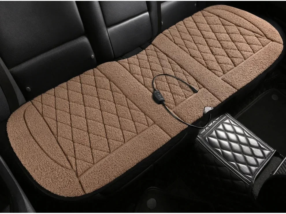 12V Heated Car Seat Cushion – Plush Winter Heating Pad with Elastic Straps, Universal Rear Seat Cover - Delicate Leather  