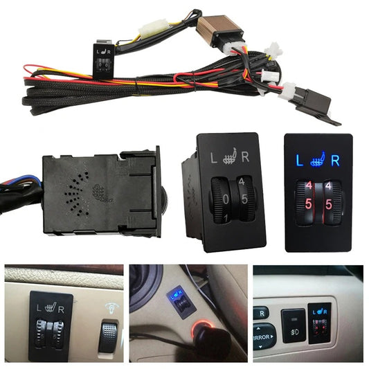 Car Seat Heater Kit Fit for 2 Seats 12V Universal Carbon Fiber Heating Pads with 2 Dial 2 Level Dual Control Switch System - Delicate Leather