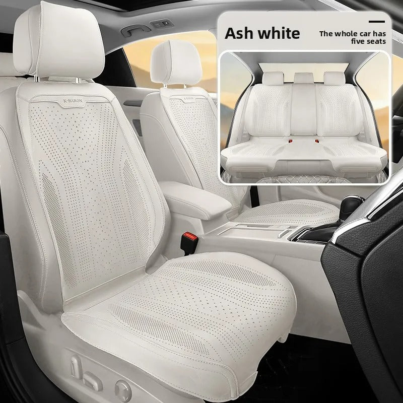 Universal Perforated Suede Car Seat Covers Full Set – Breathable Artificial Leather Seat Covers for Cars & SUVs, Four Seasons - Delicate Leather