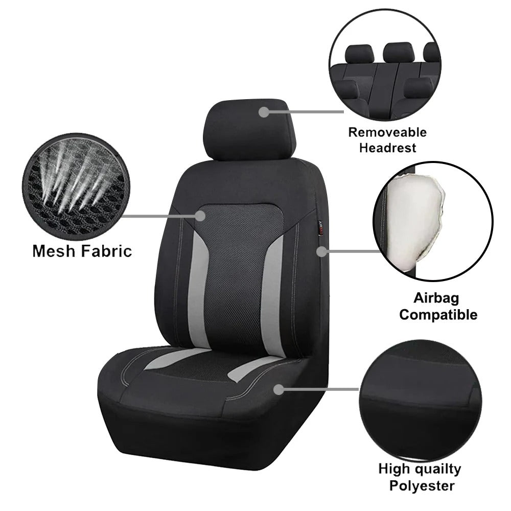 Universal Mesh Car Seat Covers – 5-Seat Breathable Airbag Compatible Set - Delicate Leather  