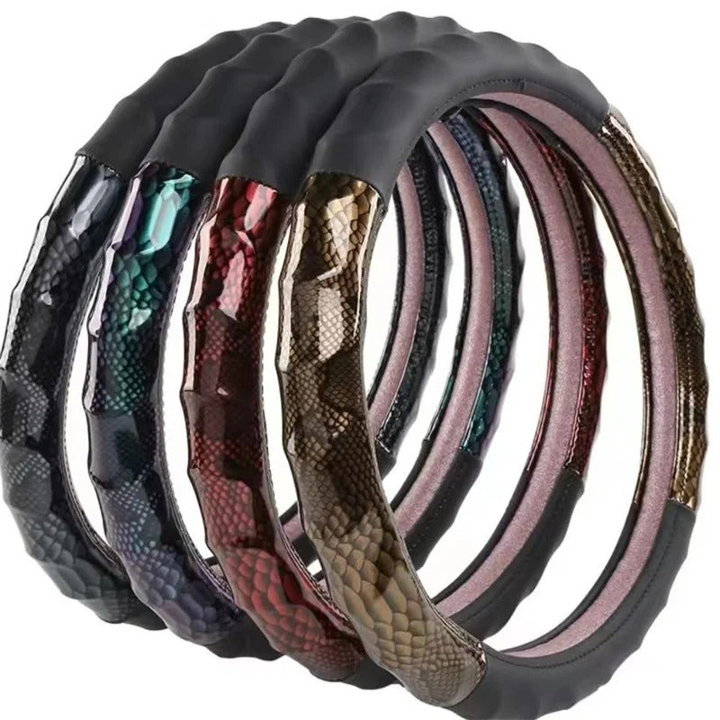 Faux Leather Steering Wheel Cover – Ultra-Thin Breathable Non-Slip Round Protector, Universal 37–39 cm for All Seasons - Delicate Leather  