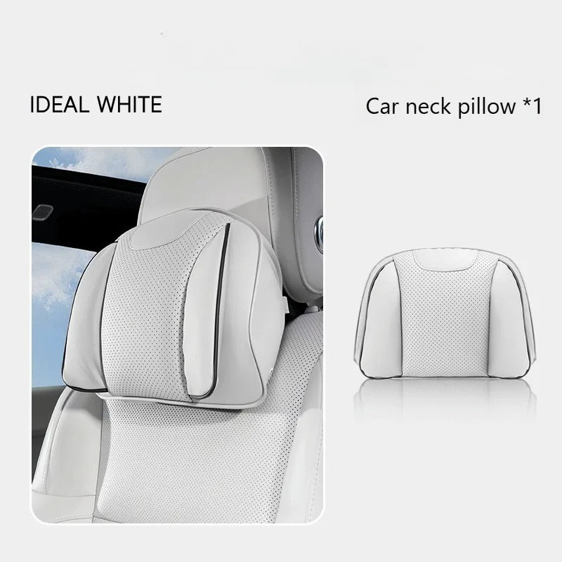 Nappa Leather Car Headrest & Lumbar Support Pillow Set – Universal Neck & Back Cushion - Delicate Leather