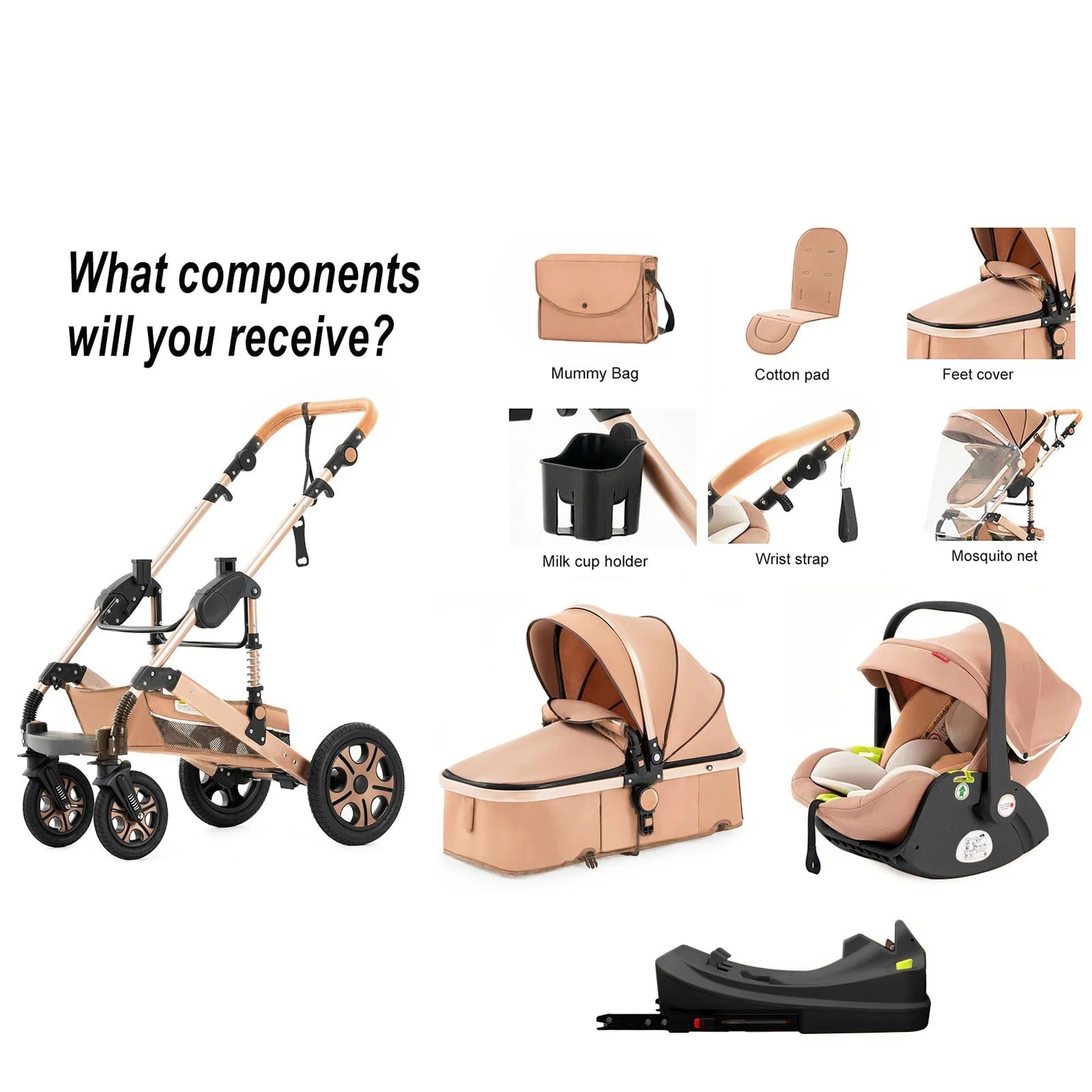 3-in-1 Baby Stroller Travel System with Isofix Base – Foldable, Reversible Pram & Newborn Carriage, Gift For Mother's Day
