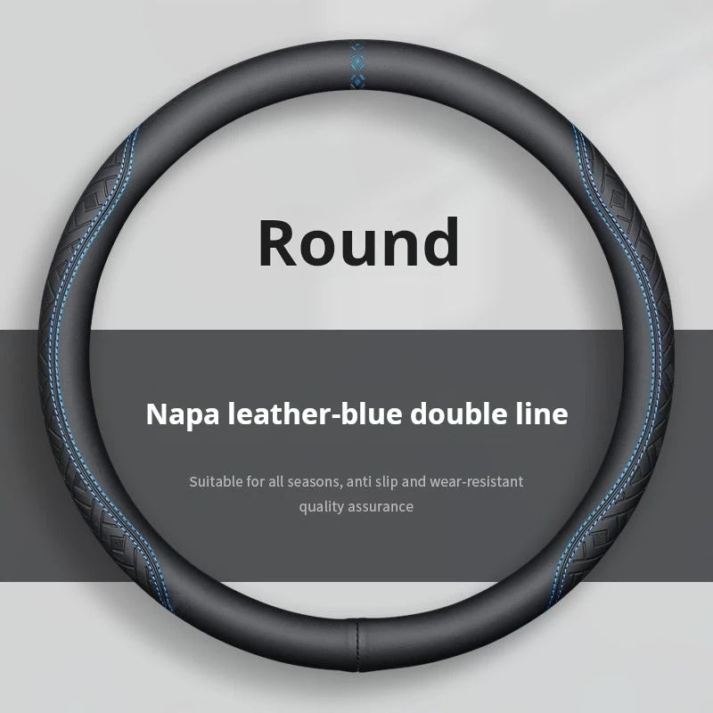All-Season Suede and Nappa Leather Steering Wheel Cover – Ultra-Thin, Breathable, Non-Slip Universal Fit 38 cm - Delicate Leather  