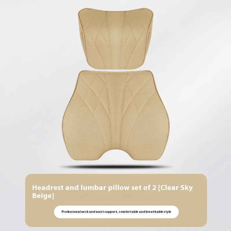 Nappa Leather Car Seat Cushion Set – Universal Fit with Headrest & Lumbar Support Pillows - Delicate Leather  
