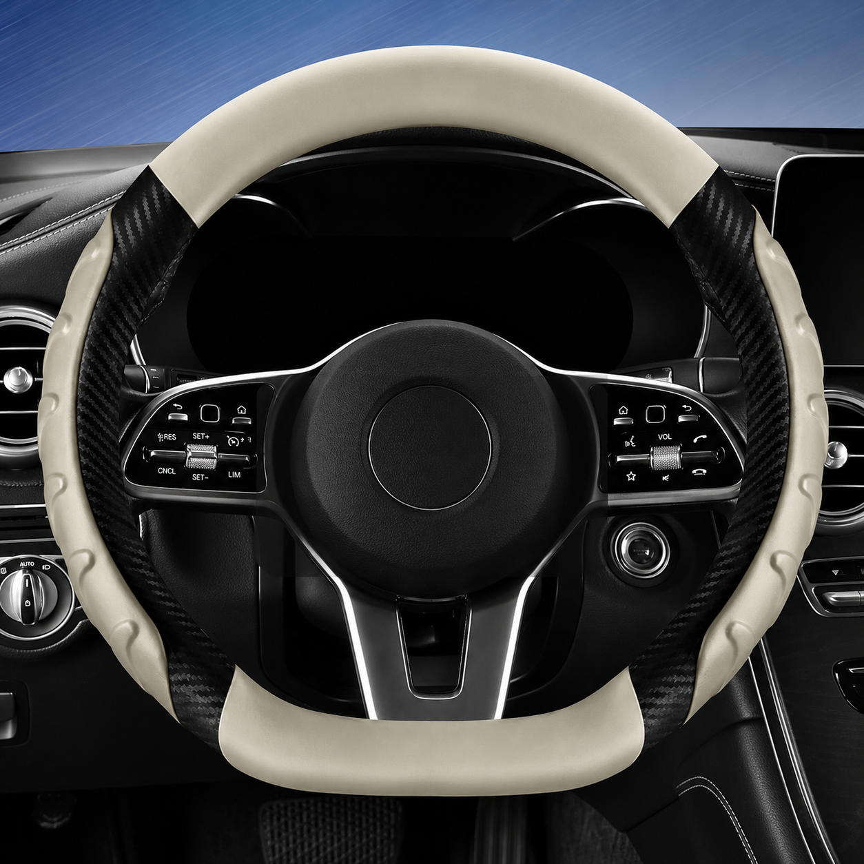 Carbon Fiber Leather Steering Wheel Cover – Universal O/D Shape Non-Slip Grip - Delicate Leather