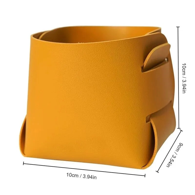 Yellow Nordic PU Leather Storage Bag - Desktop Makeup Brush Holder, Pen Organizer, Creative Folding Portable Storage Box