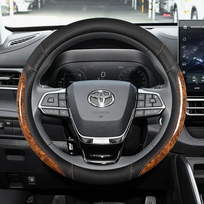 Mahogany Wood Grain Leather Steering Wheel Cover – Custom-Fit Elegant Interior Accessory - Delicate Leather