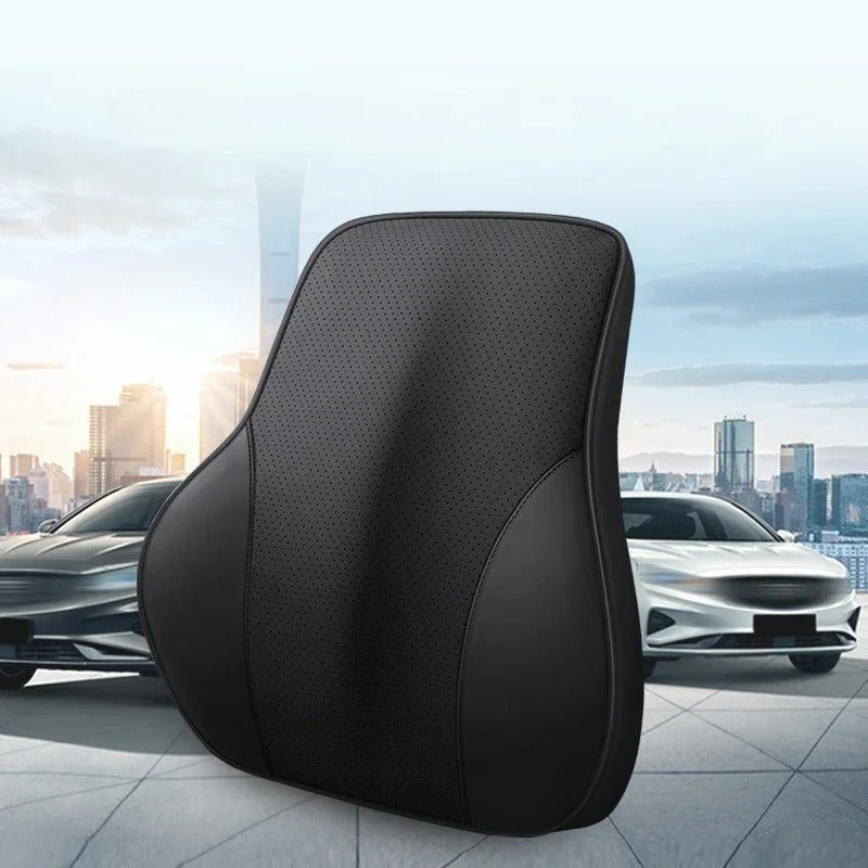 3D Nappa PU Leather Memory Foam Car Headrest & Lumbar Support Cushion - Delicate Leather