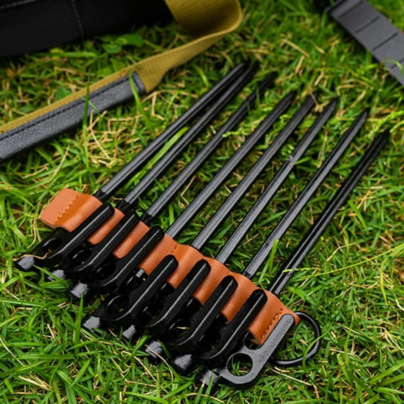 8-Hole PU Leather Tent Stakes Storage Chain - Portable Tent Peg Organizer Bag for Outdoor Camping - 2 PCS