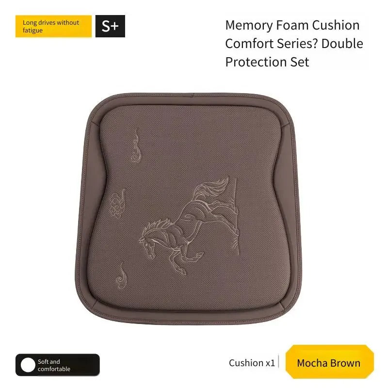 Embroidered Nappa Leather Car Seat Cushion Set – Breathable Seat Pad with Headrest & Lumbar Cushions - Delicate Leather  