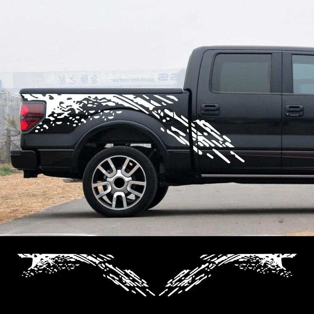 Pickup Truck Side Bed Mud Splash Decal Kit – PVC Vinyl Exterior Stickers - Delicate Leather