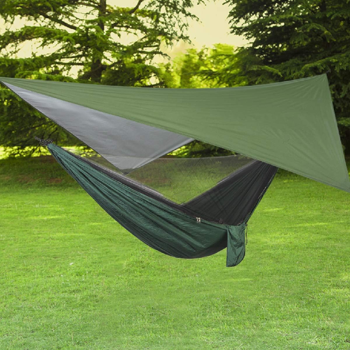 Hammock Camping Tarp Rain Fly, Waterproof Camping Tarp Portable Tent Tarp Premium Backpacking Tarp Sheleter with UV Protection Layer for Camping Hiking Outdoor Beach Backpacking - Included Guy Lines & Stakes - Delicate Leather