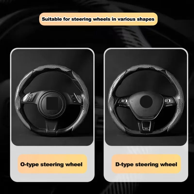 Carbon Fiber Pattern Steering Wheel Cover – Universal Fit, Non-Slip, All-Season Design - Delicate Leather  