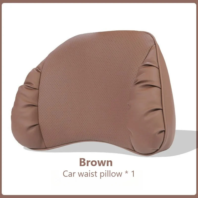 Soft Suede Car Neck & Lumbar Support Pillow Set – Memory Foam Headrest Waist Cushion with Double-Sided Design - Delicate Leather