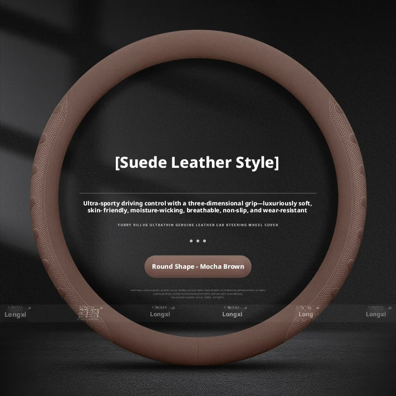 Nappa Leather Steering Wheel Cover – Universal Round & D-Shape Anti-Slip All-Season Grip - Delicate Leather  