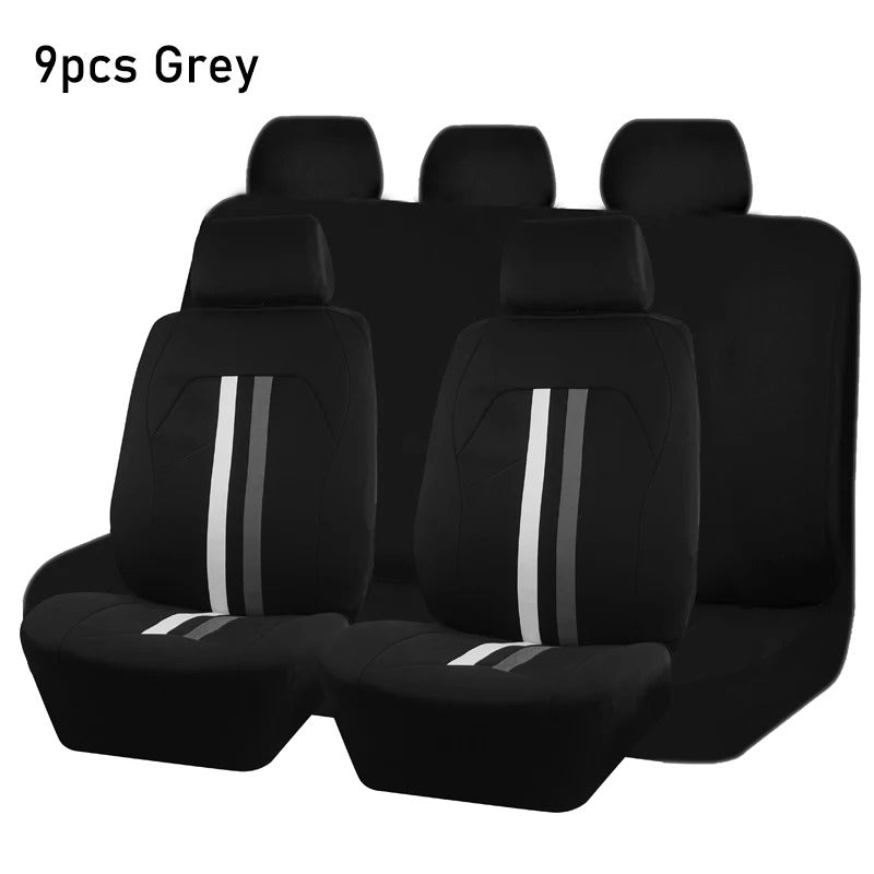 Universal Red & White Stripe Car Seat Covers – Polyester Airbag Compatible Seat Protector Set - Delicate Leather