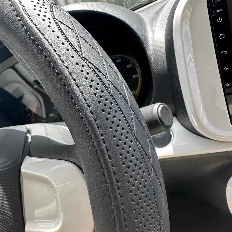 Embossed PU Leather Steering Wheel Cover – Anti-Slip Universal 15-Inch Fit - Delicate Leather  