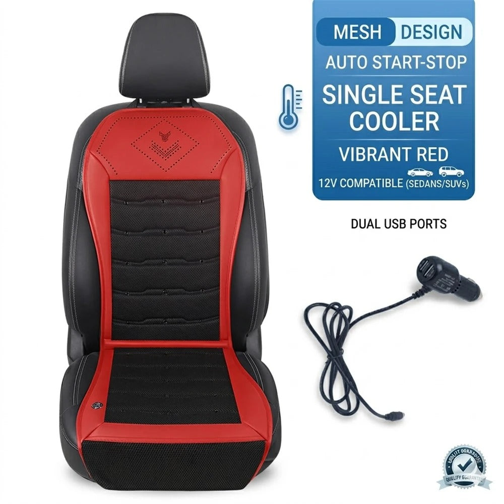 12V Ventilated Car Seat Cushion – Smart Auto Start/Stop Cooling Seat Cover - Delicate Leather