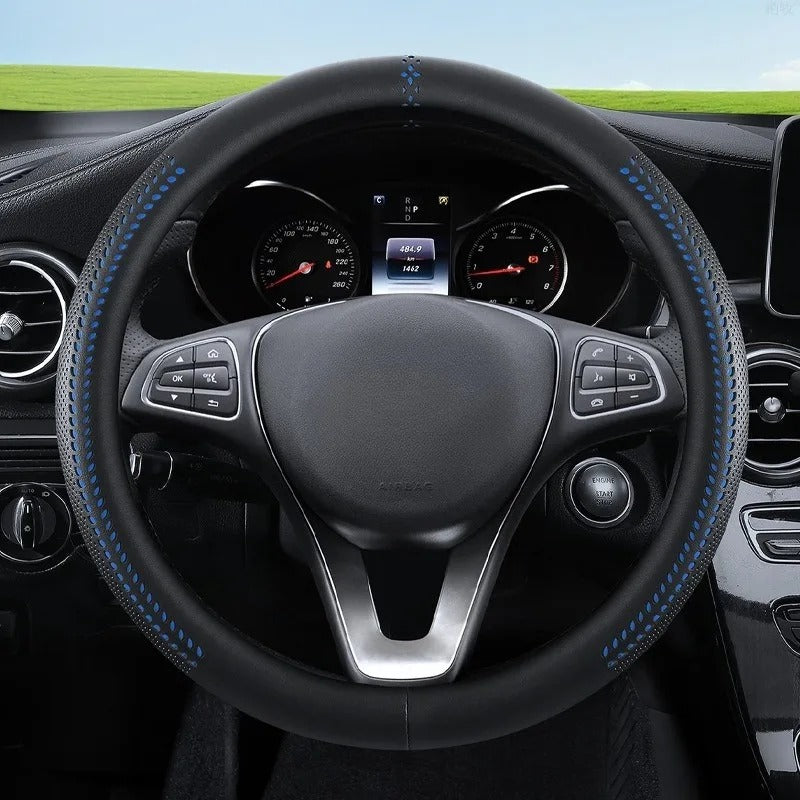 Universal Nappa Leather Steering Wheel Cover 38cm – O-Type, D-Type & Double D Non-Slip Car Steering Wheel Protector - Delicate Leather