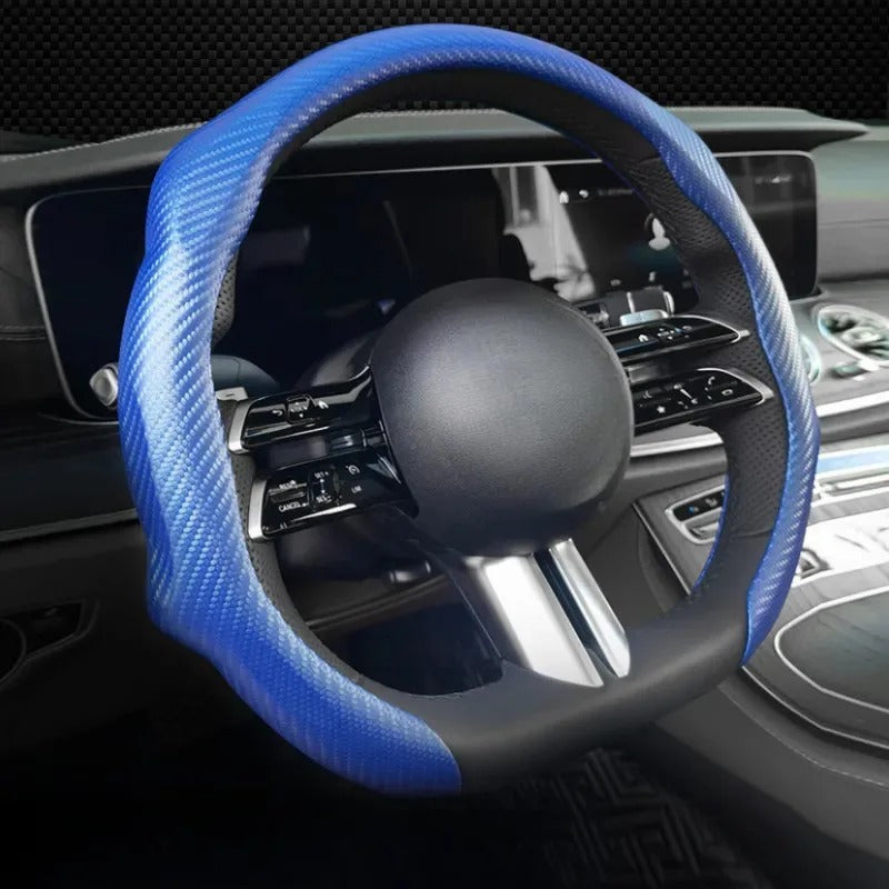 3D Universal Steering Wheel Cover – 38cm PU Leather Carbon Fiber Texture Non-Slip Grip - Delicate Leather  