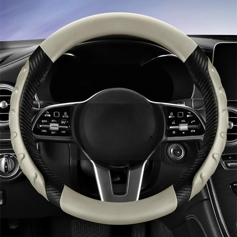 Carbon Fiber Leather Steering Wheel Cover – Universal O/D Shape Non-Slip Grip - Delicate Leather