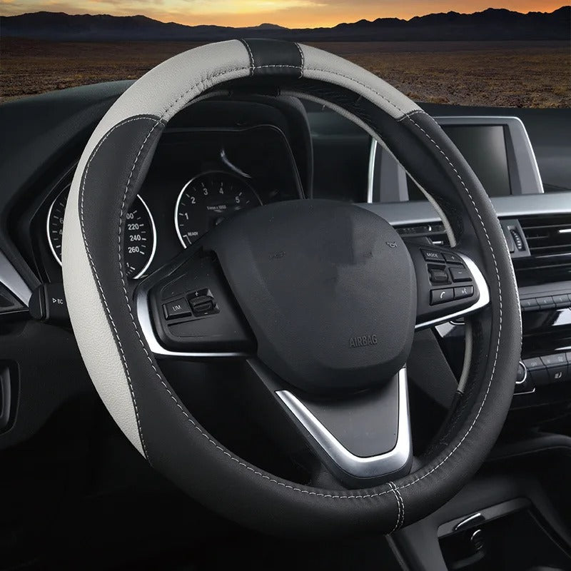 38CM Universal Faux Leather Steering Wheel Cover – Non-Slip Car Interior Handle Protector, All-Season Steering Wheel Wrap - Delicate Leather