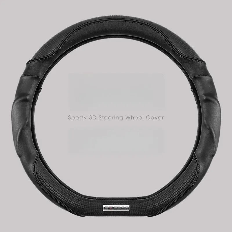 Nappa Leather Steering Wheel Cover with Carbon Fiber Pattern – Universal Fit 38cm, Non-Slip, All-Season Design - Delicate Leather  
