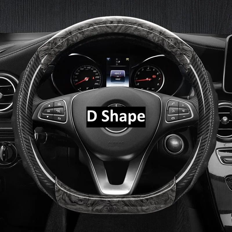 Wood Grain PU Leather Steering Wheel Cover – Universal 37–38cm Anti-Slip All-Season Grip - Delicate Leather