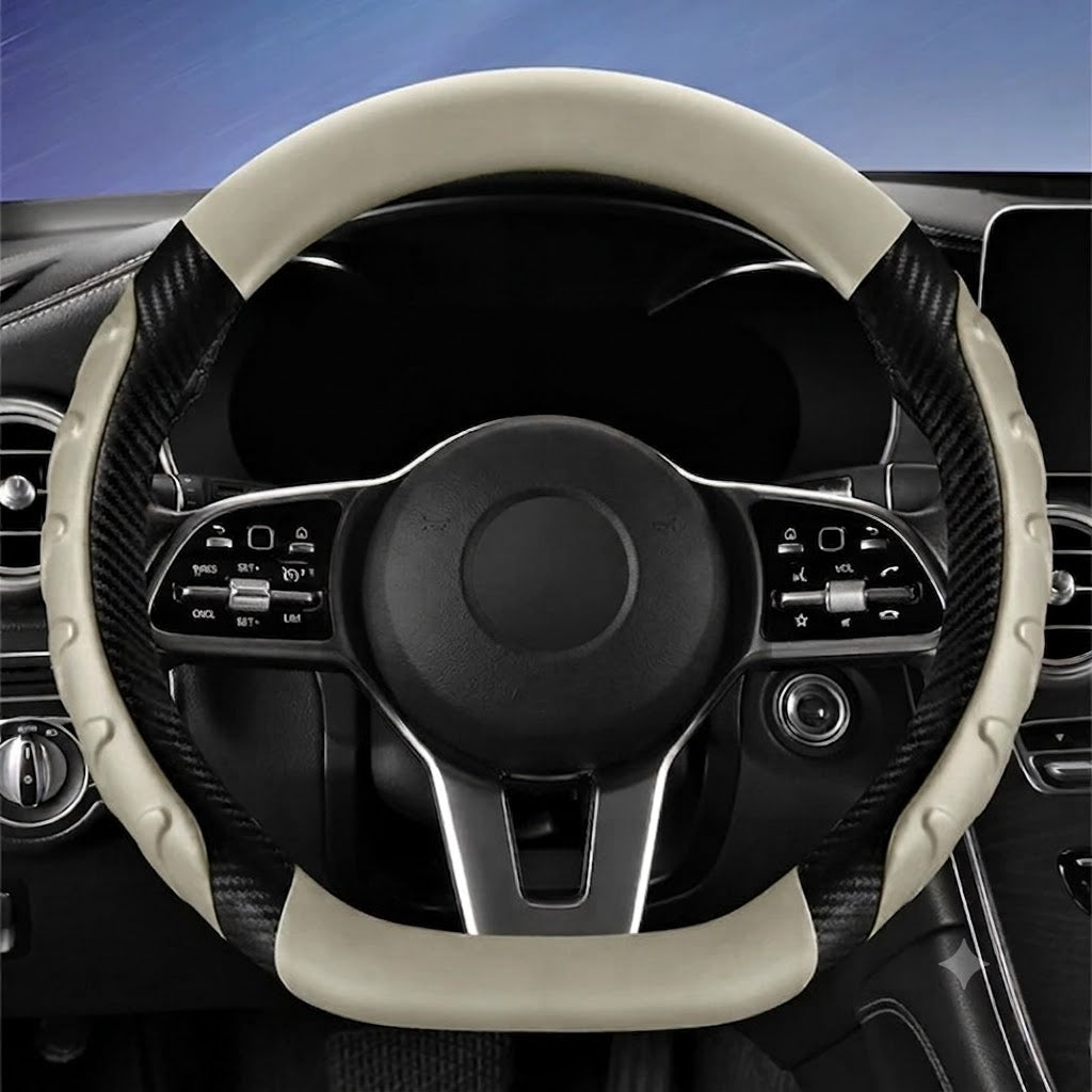Carbon Fiber Leather Steering Wheel Cover – Universal O/D Shape Anti-Slip Grip - Delicate Leather  