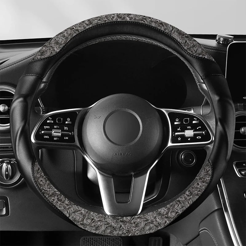 Wood Grain Steering Wheel Cover – Premium Leather Anti-Slip Universal 14.5–15 Inch Fit - Delicate Leather