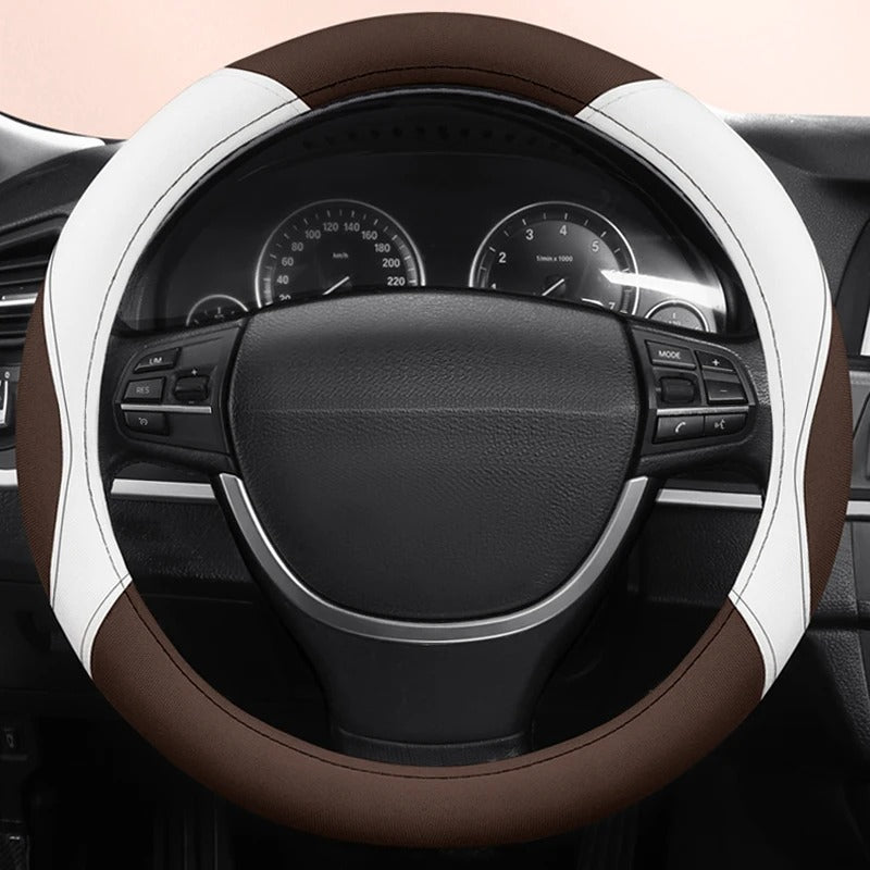 Full Linen Steering Wheel Cover – Universal O-Type Breathable Non-Slip All-Season Grip - Delicate Leather
