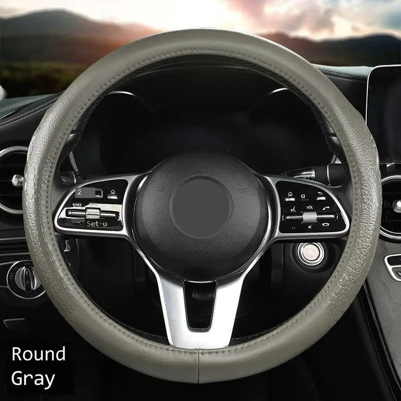 Crocodile Grain Genuine Leather Steering Wheel Cover – Textured Non-Slip Universal Fit 38 cm, Luxury Car Interior Accessory - Delicate Leather  