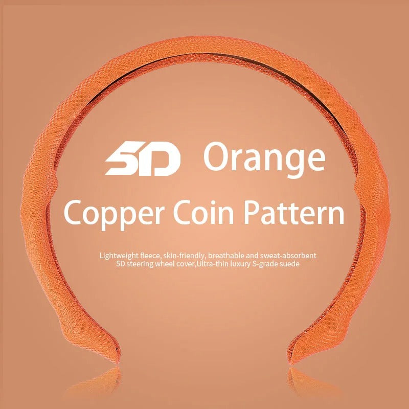 5D Copper Coin Pattern Steering Wheel Cover 38cm – Ultra-Thin Breathable Non-Slip Universal Car Steering Wheel Protector - Delicate Leather