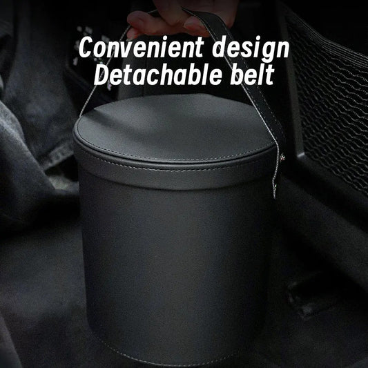 Waterproof Car Trash Can Organizer – Portable Round Waste Basket with Lid, Gift For Mother's Day 2025 - Delicate Leather