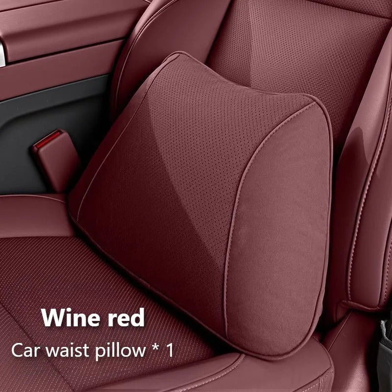 Premium Suede Car Neck & Lumbar Support Pillow Set – Universal Headrest and Waist Cushion for Cars, SUVs & Trucks - Delicate Leather
