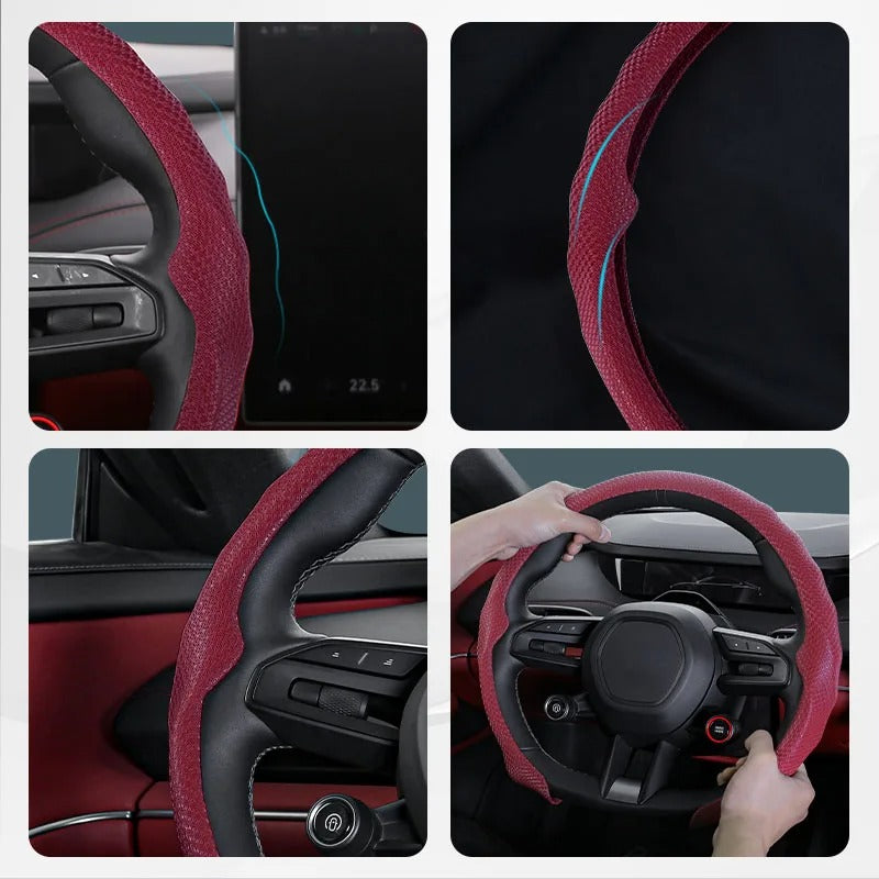5D Copper Coin Pattern Steering Wheel Cover 38cm – Ultra-Thin Breathable Non-Slip Universal Car Steering Wheel Protector - Delicate Leather