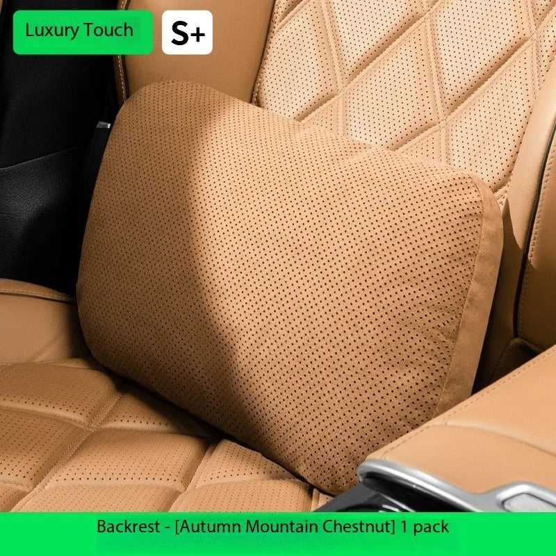 Luxury Suede Car Headrest and Lumbar Cushion Set – Breathable All-Season Support Pillows for Vehicle Seats - Delicate Leather  