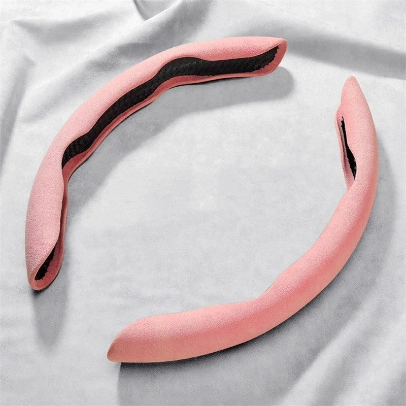Universal Suede Leather Steering Wheel Cover Booster - Anti-Slip Protector for Car Steering Wheels (Set of 2) - Delicate Leather