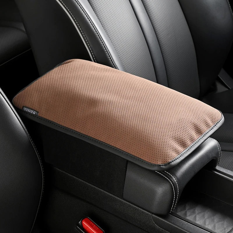 Universal Suede Car Armrest Cushion – Raised Center Console Pad for Comfort and Interior Protection - Delicate Leather  