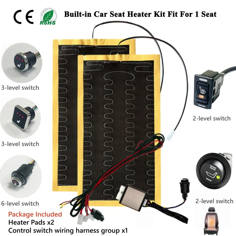 12V 54W Car Seat Heater Kit for 1 Seat – 55°C Universal Alloy Wire Heating Pad with 6-Level Heat Control - Delicate Leather