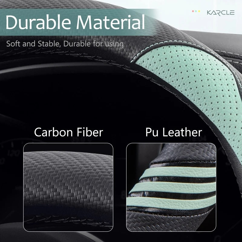 Universal 15-Inch Car Steering Wheel Cover – PU Leather with Carbon Fiber Pattern, Anti-Slip Design - Delicate Leather  