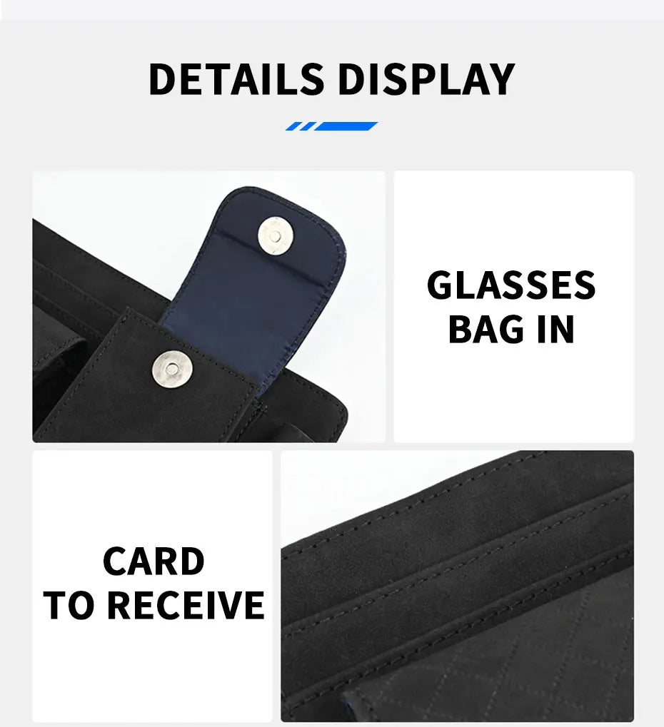 Suede Car Sun Visor Organizer – Glasses Case, Tissue Holder & Multi-Pocket Storage - Delicate Leather  